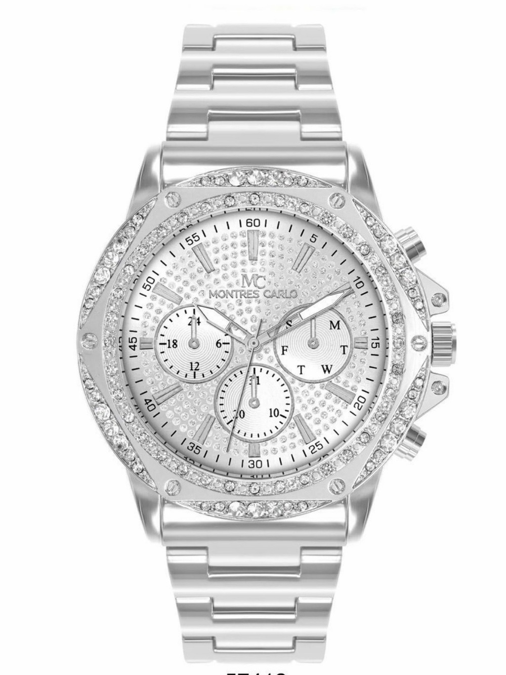 Montres Carlo Silver Crystal Chronograph Watch